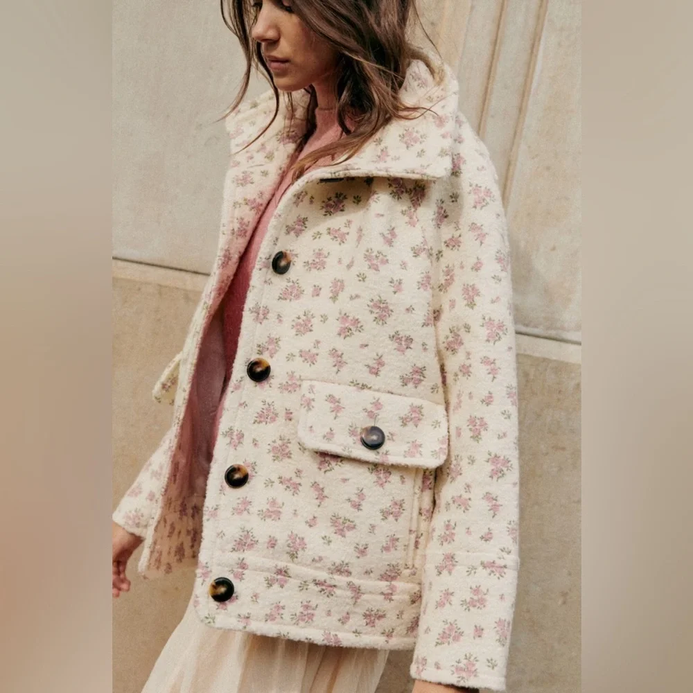 Sézane Leo wool blend coat little roses prairie NWT - Picture 1 of 11